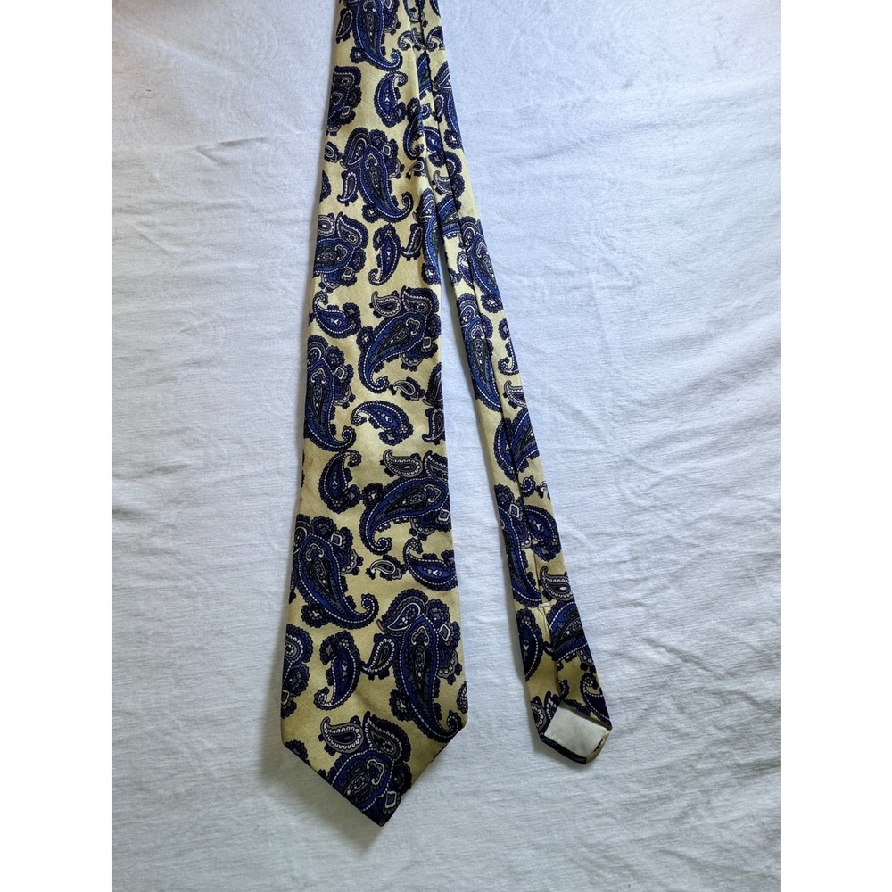 Bert Pulitzer Mens Silk Tie Yellow Blue Paisley Pattern Vintage Made in USA